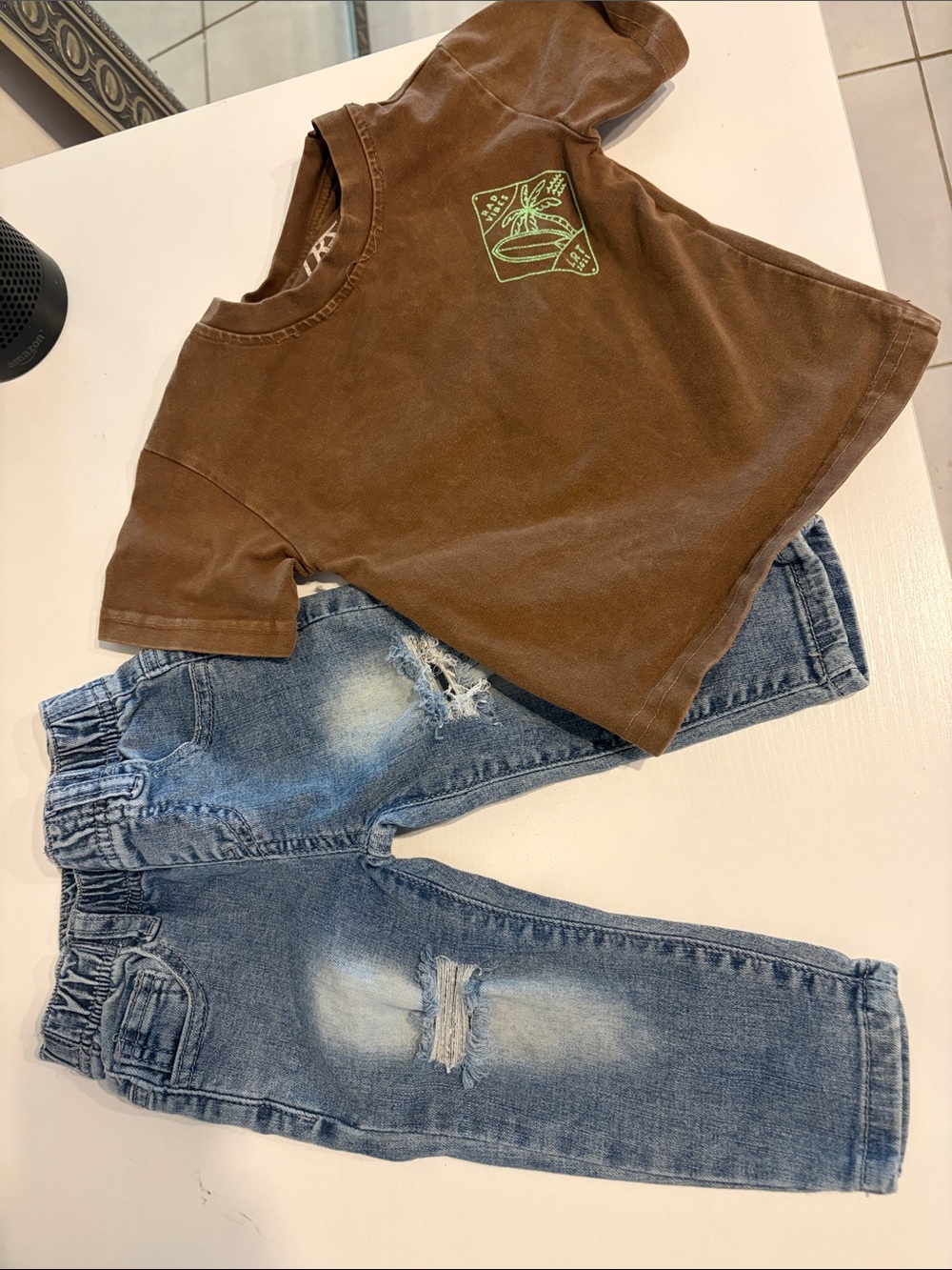 Little Bipsy Brown Graphic Tee with Blue Distressed Jeans & LRT t shirt bundle